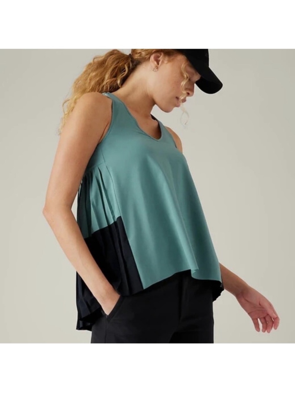 Athleta Swing Fordward Pleated Thank in Deep Ocean Teal and Black NWT size S
